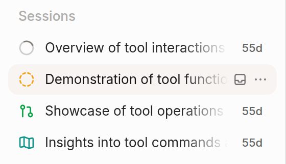 A hovered session row in the sidebar, with the archive icon at the end of the row
